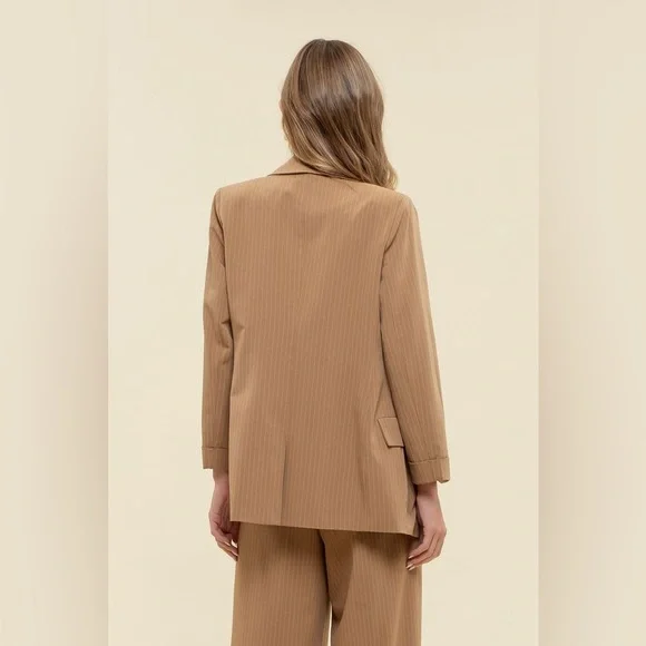 99. Double Breasted Stripe Blazer in Taupe - Picture 5 of 5